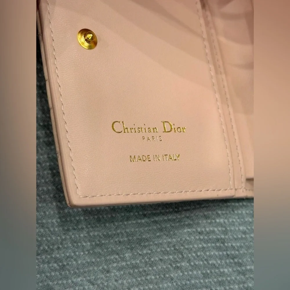 Dior Blush Pink Quilted Card Wallet with Gold CD Emblem
